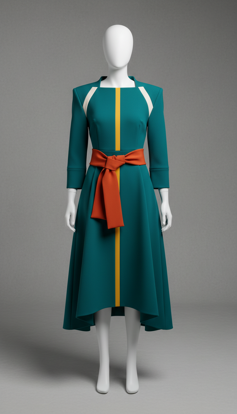 Teal Architectural Midi Dress