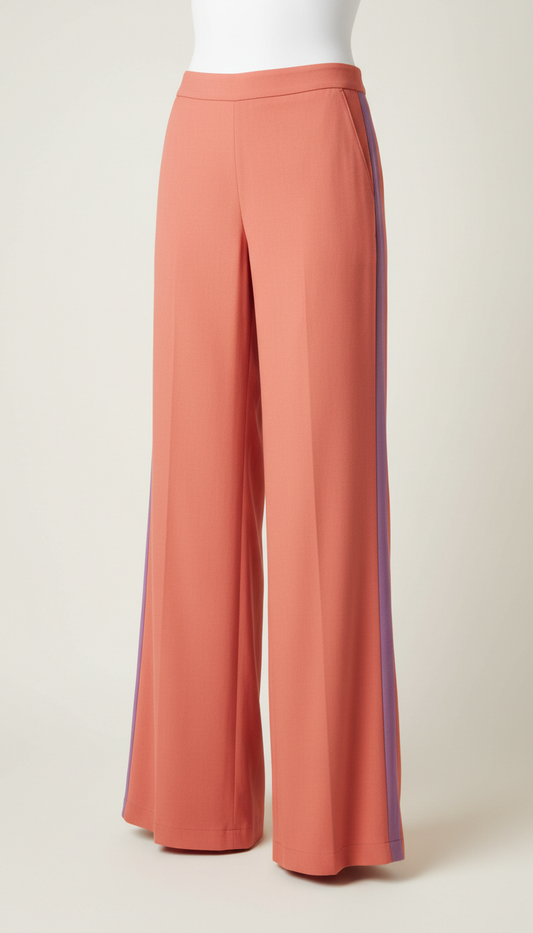 Coral Accent Wide-Leg Trousers